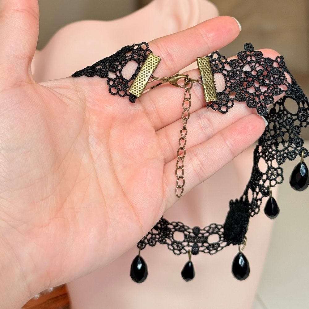 ⚜️ Vamp Black Lace Choker Necklace - Picture 11 of 12